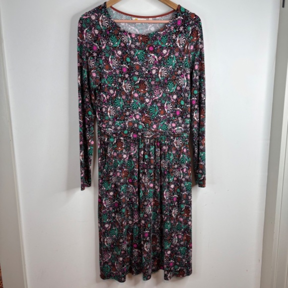 Boden Abigail Dress 8 Long Sleeve Leaf Print Stretch Jersey Pockets Thanksgiving - Picture 4 of 14